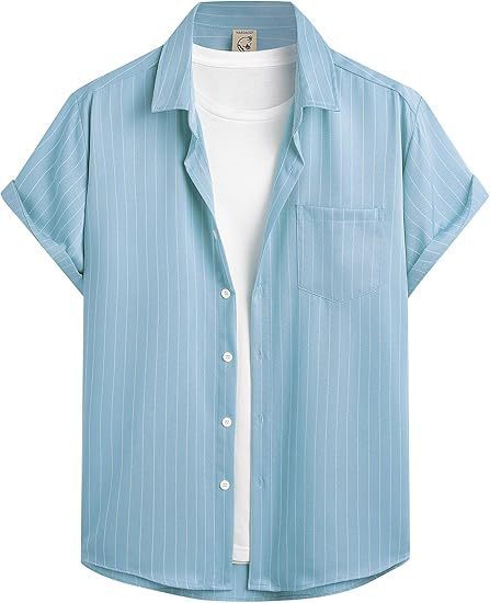 Striped And Solid-color Short-sleeve Shirt-cardigan - Image 6