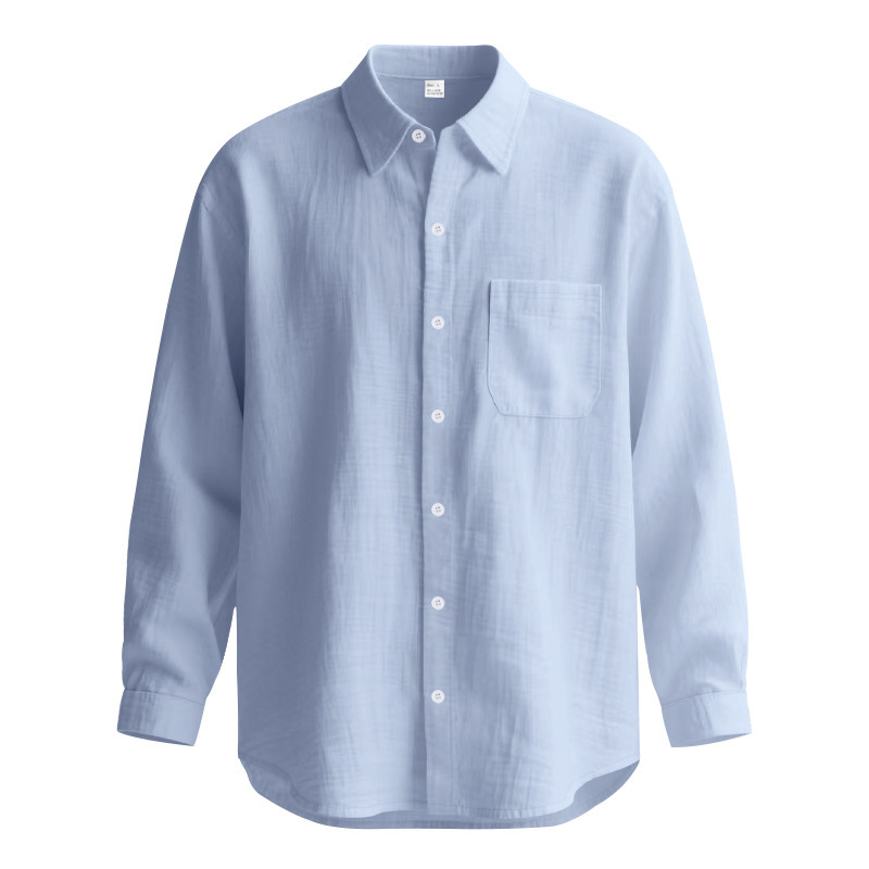 Springautumn Solid Color Cotton Linen Lapel Long Sleeve Shirt - Image 9