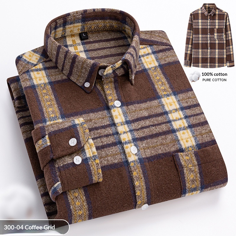 New Fuzzy-Brushed Plaid Mens Shirt Thickened Long-Sleeve Top - Image 5