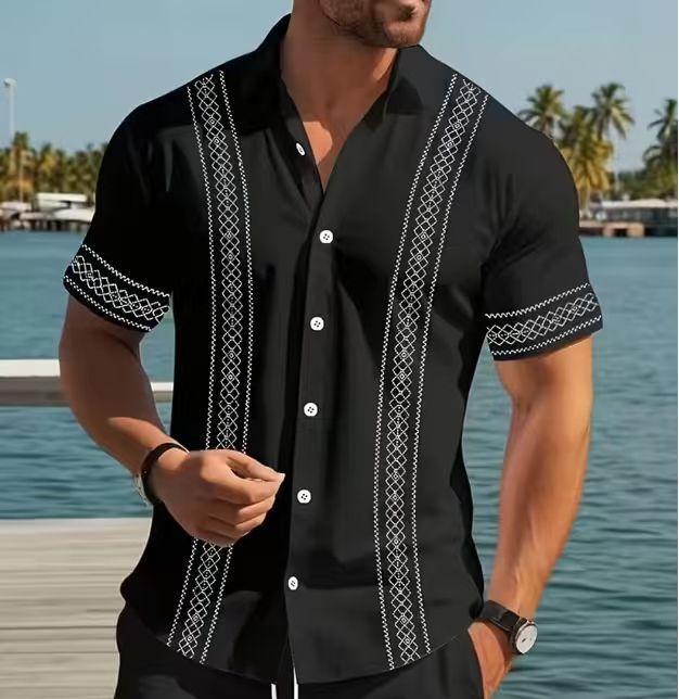 Hawaii New Style Lapel Striped Short-Sleeve Shirt For Men - Image 3