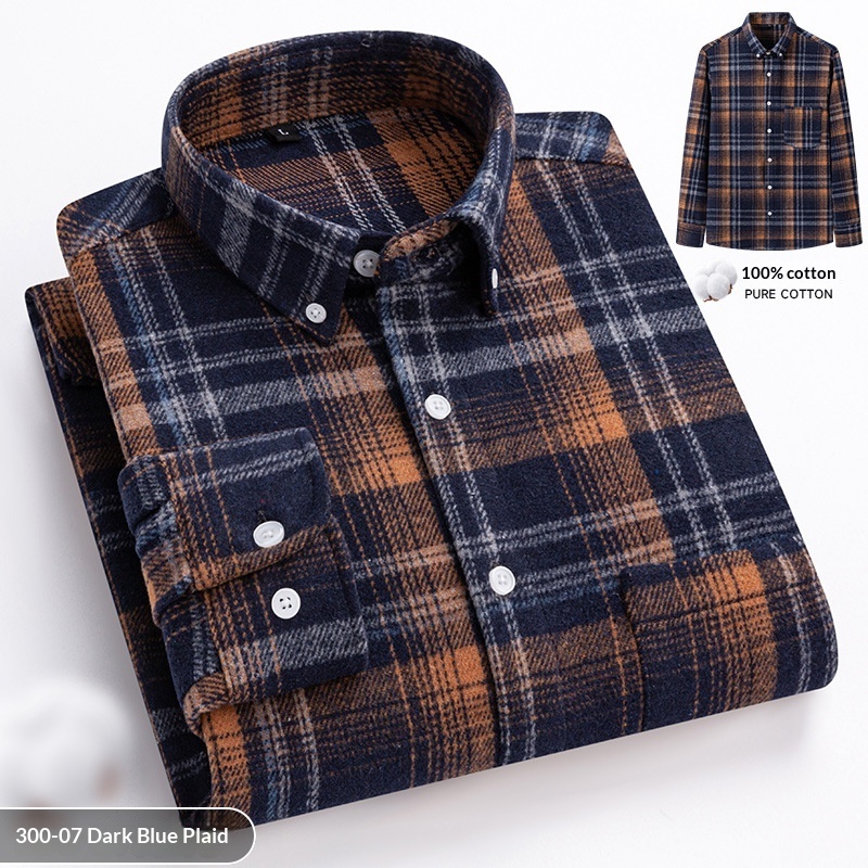 New Fuzzy-Brushed Plaid Mens Shirt Thickened Long-Sleeve Top - Image 10