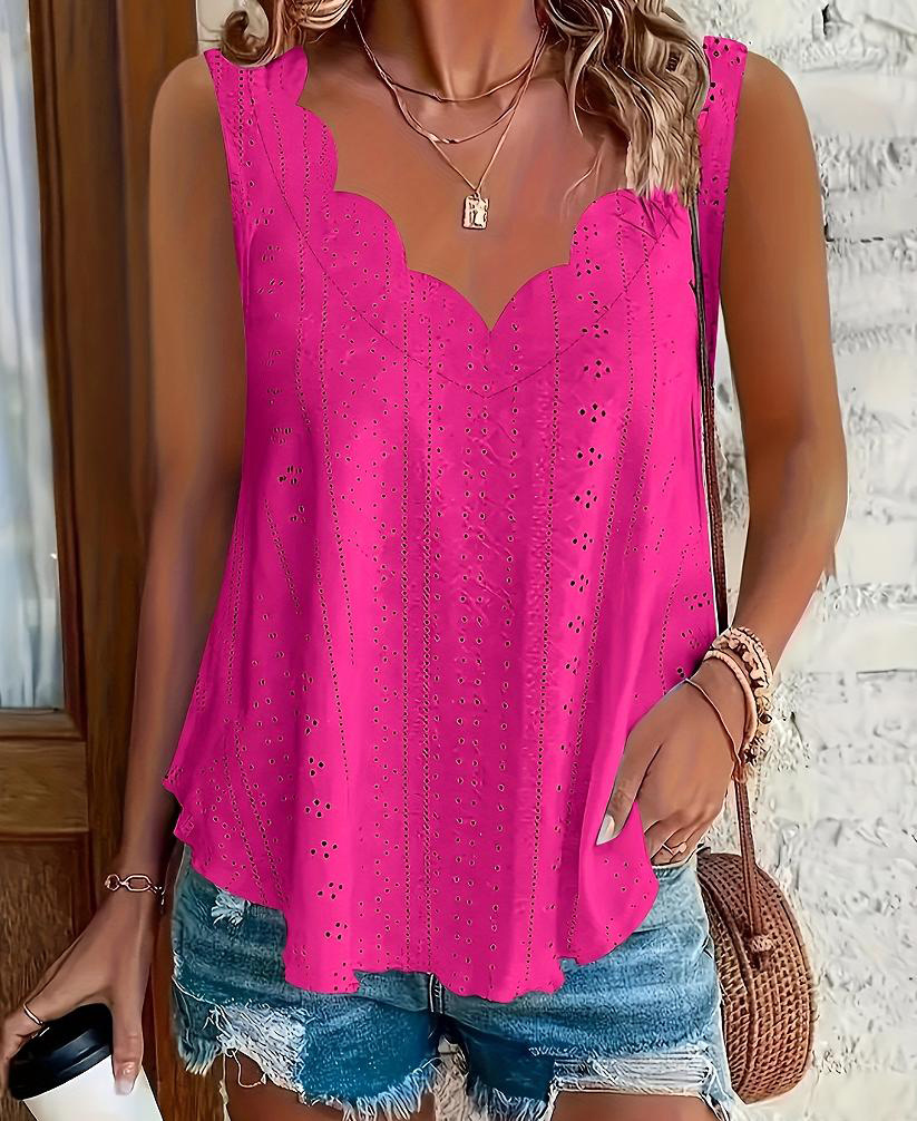 2026 Cross-border Spring And Summer New Style Independent Station Amazon Fashion Summer Plus Size Leisure Solid Color Scallop Edge V-Neck - Image 3