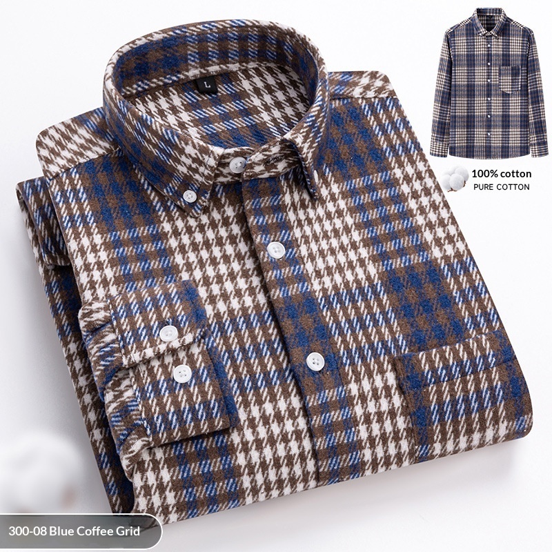 New Fuzzy-Brushed Plaid Mens Shirt Thickened Long-Sleeve Top - Image 4
