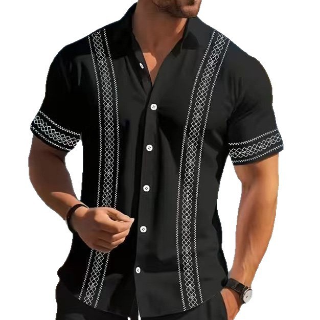 Hawaii New Style Lapel Striped Short-Sleeve Shirt For Men - Image 6