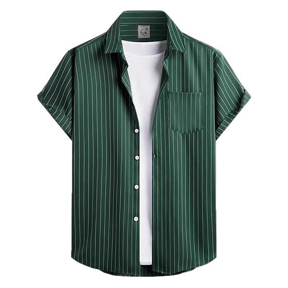 Striped And Solid-color Short-sleeve Shirt-cardigan - Image 3