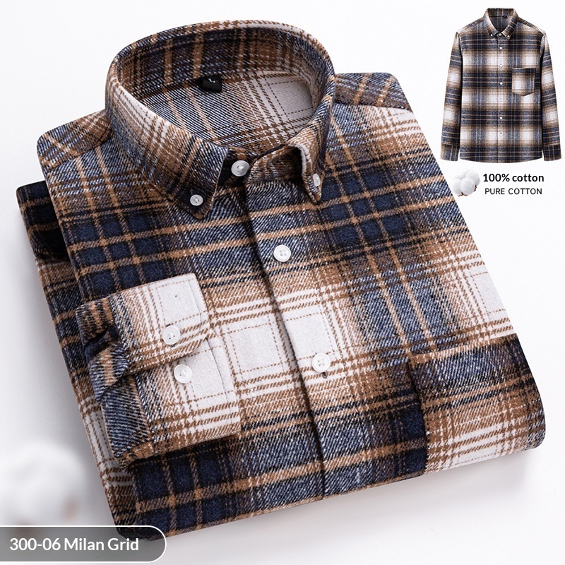 New Fuzzy-Brushed Plaid Mens Shirt Thickened Long-Sleeve Top - Image 7