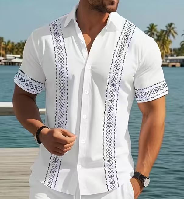 Hawaii New Style Lapel Striped Short-Sleeve Shirt For Men - Image 4