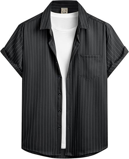 Striped And Solid-color Short-sleeve Shirt-cardigan - Image 10