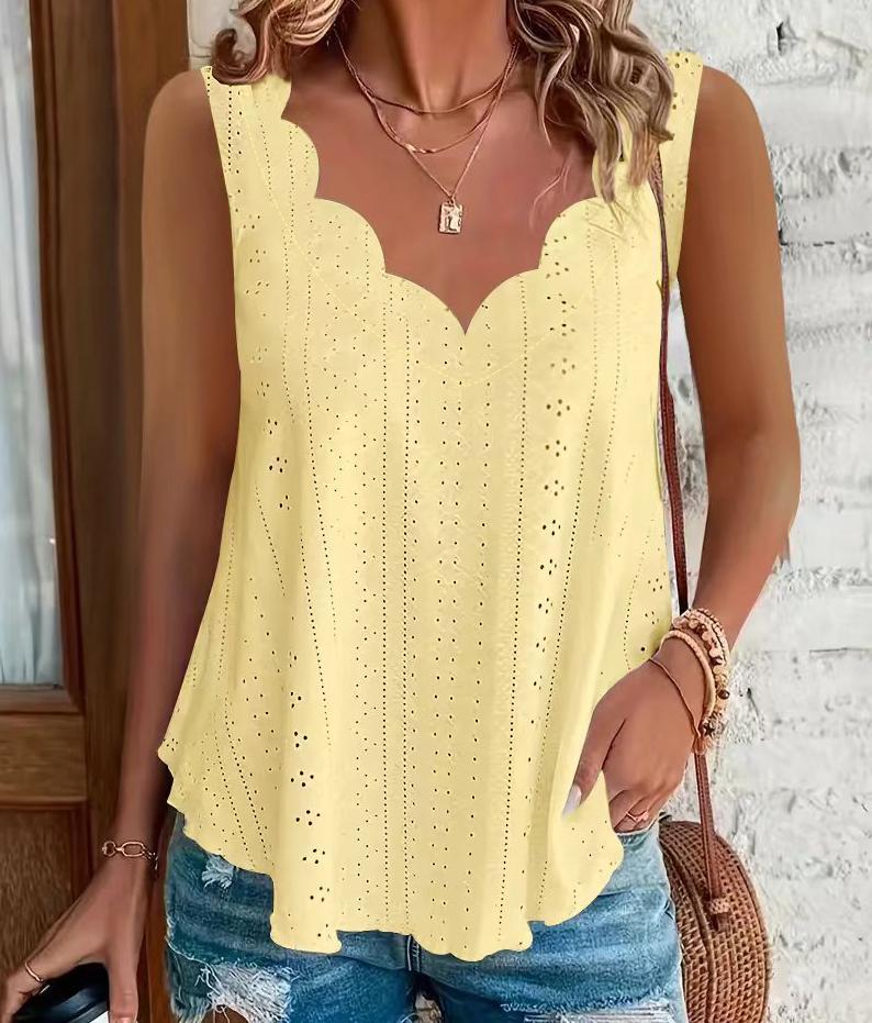 2026 Cross-border Spring And Summer New Style Independent Station Amazon Fashion Summer Plus Size Leisure Solid Color Scallop Edge V-Neck - Image 4